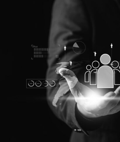 Customer Relationship Management, Businessman hand holding global customer service network technology, HR or hiring to marketing the corporate, Digital data cloud system links global customer data.