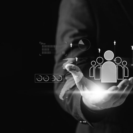 Customer Relationship Management, Businessman hand holding global customer service network technology, HR or hiring to marketing the corporate, Digital data cloud system links global customer data.